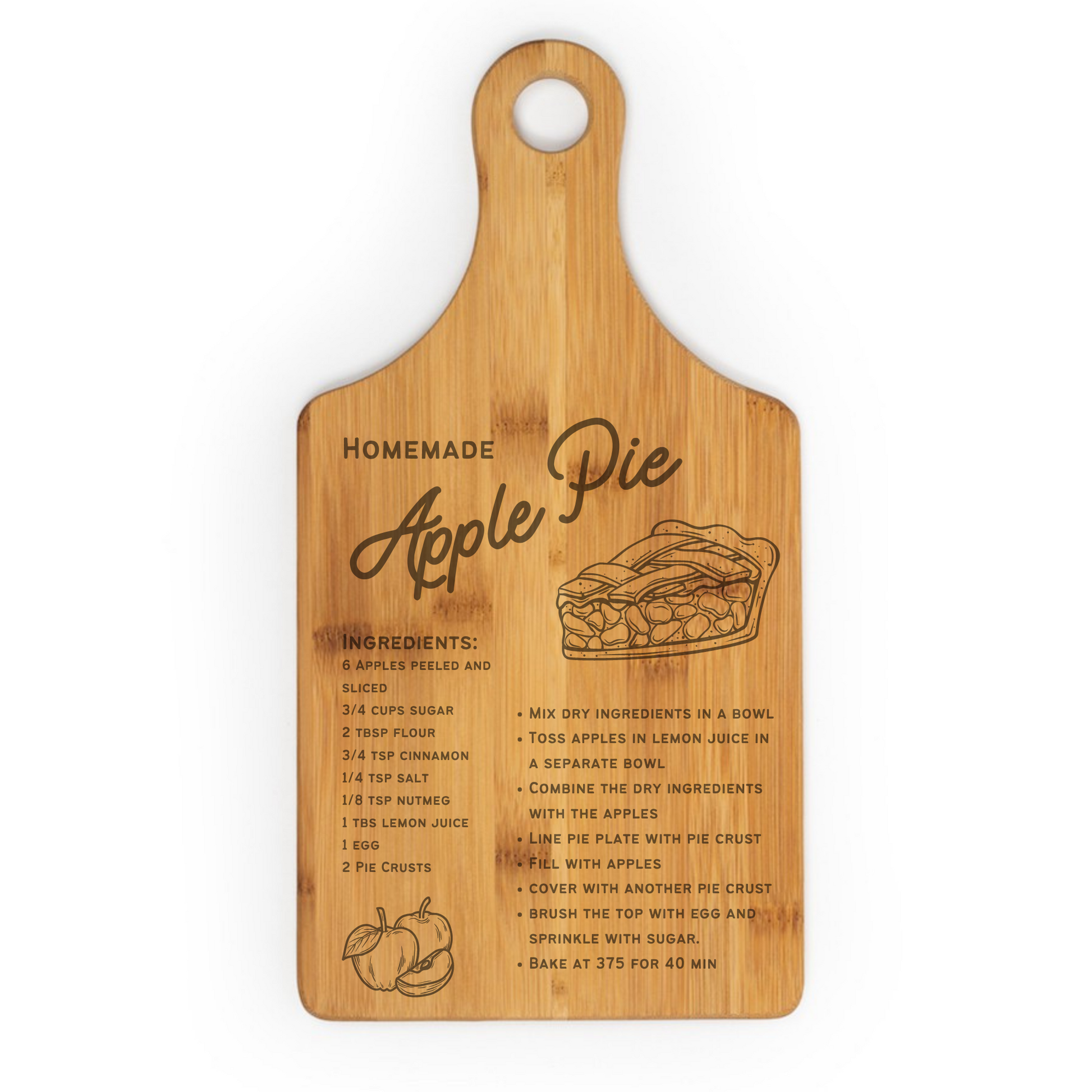 Apple Pie Recipe Bamboo Cutting Board image 0