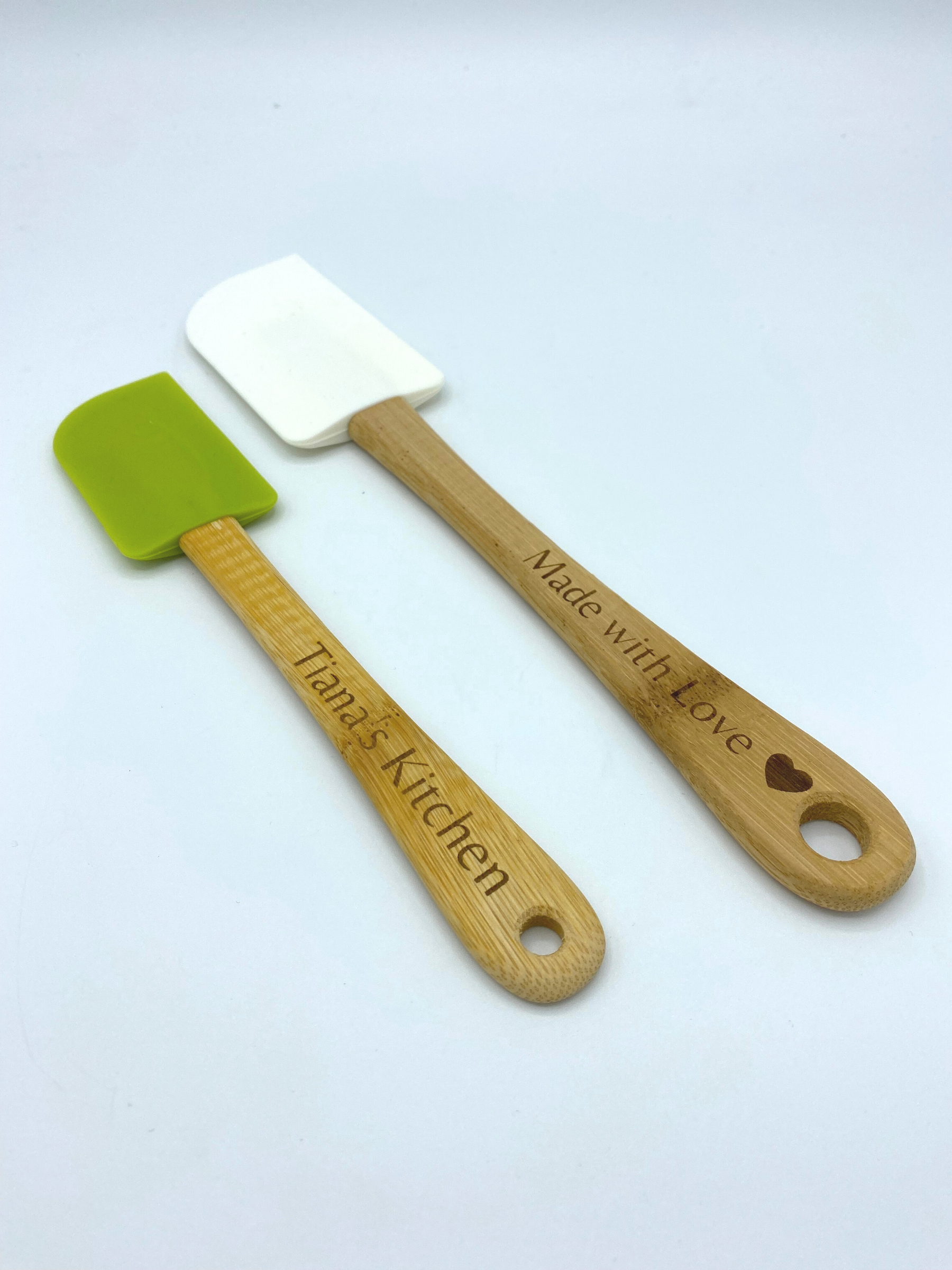 Silicon and Bamboo Custom "Made with Love" Spatulas -  Set of 2 image 1