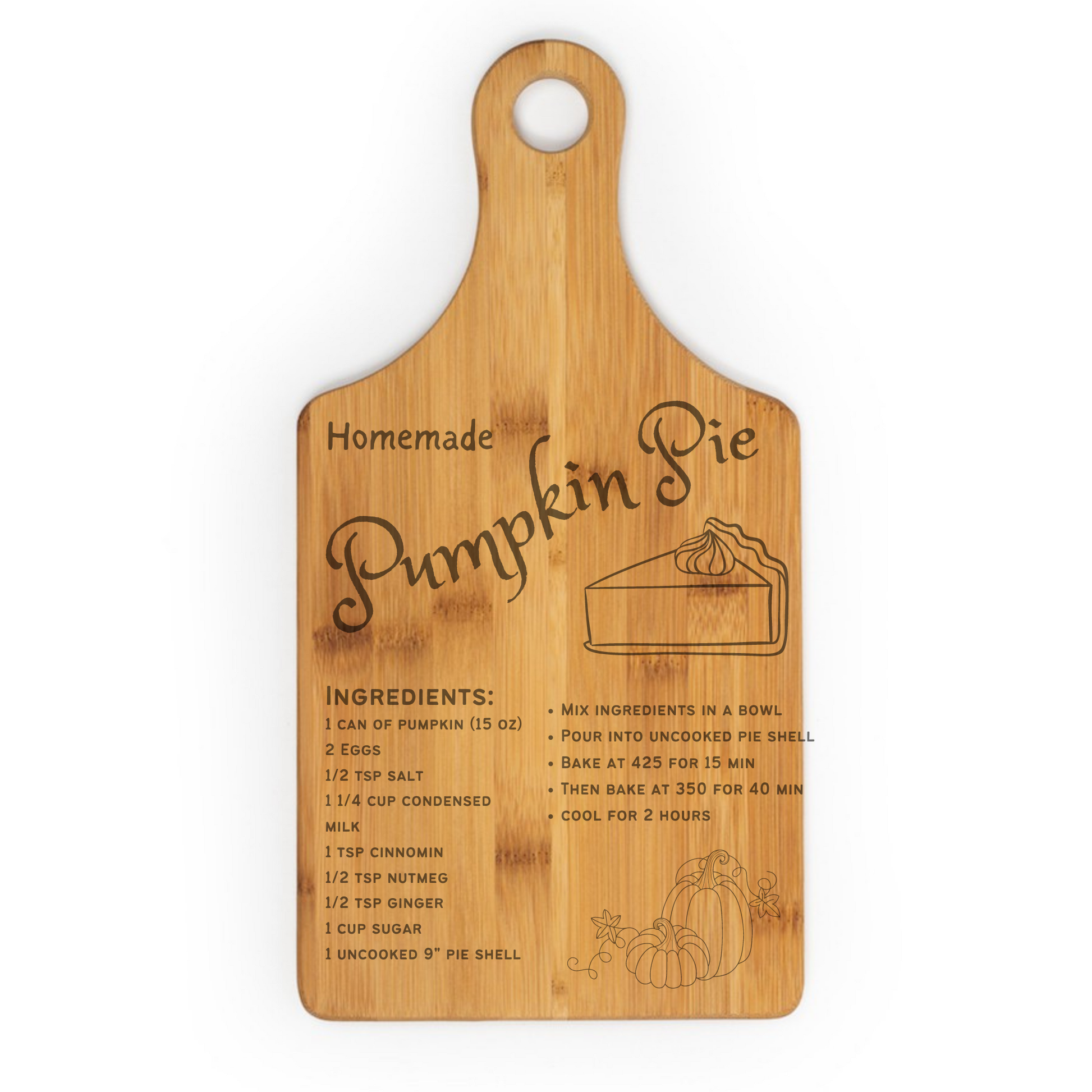 Pumpkin Pie Recipe Bamboo Cutting Board image 1