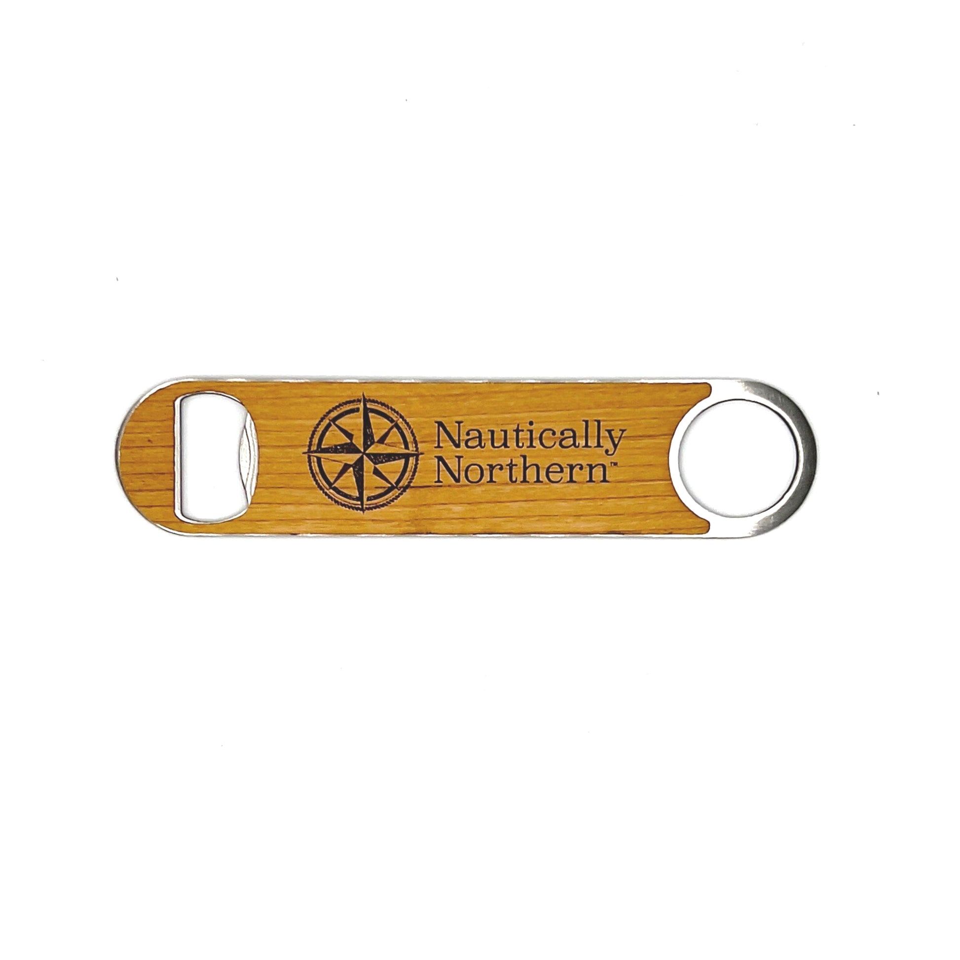 Custom Stainless Steel and Wood Veneer Bottle Opener with Logo image 0