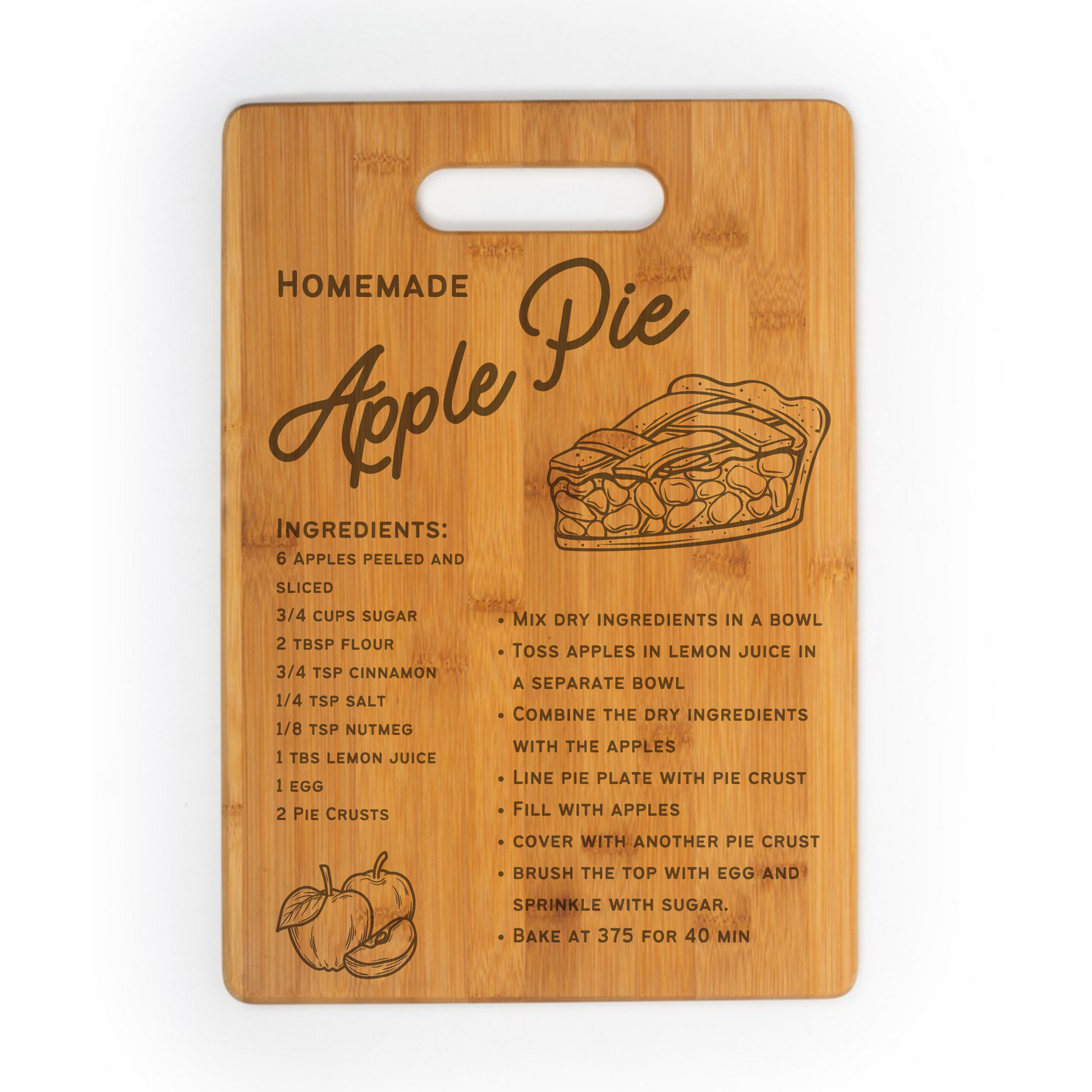 Apple Pie Recipe Bamboo Cutting Board image 1