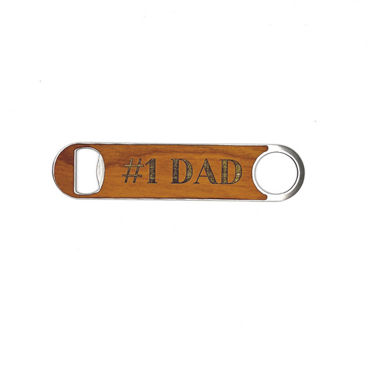 Stainless Steel and Wood Veneer "#1 Dad" Bottle Opener image 0