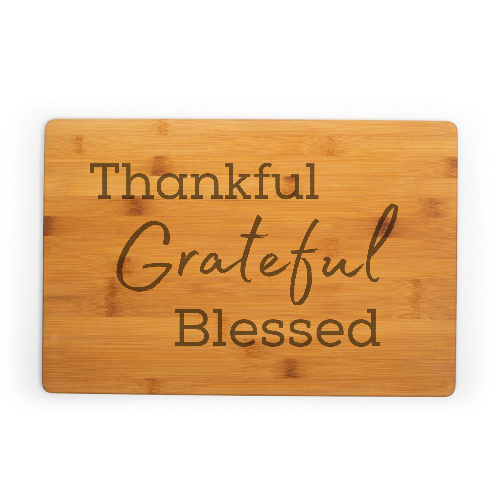 Thankful Grateful Blessed Engraved Bamboo Cutting Board image 0
