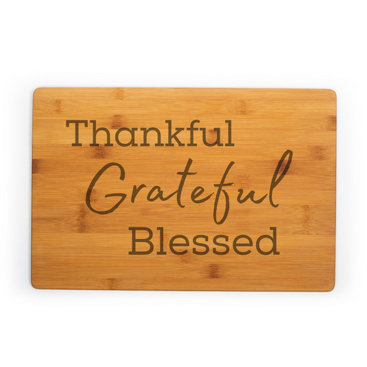 Thankful Grateful Blessed Engraved Bamboo Cutting Board image 0