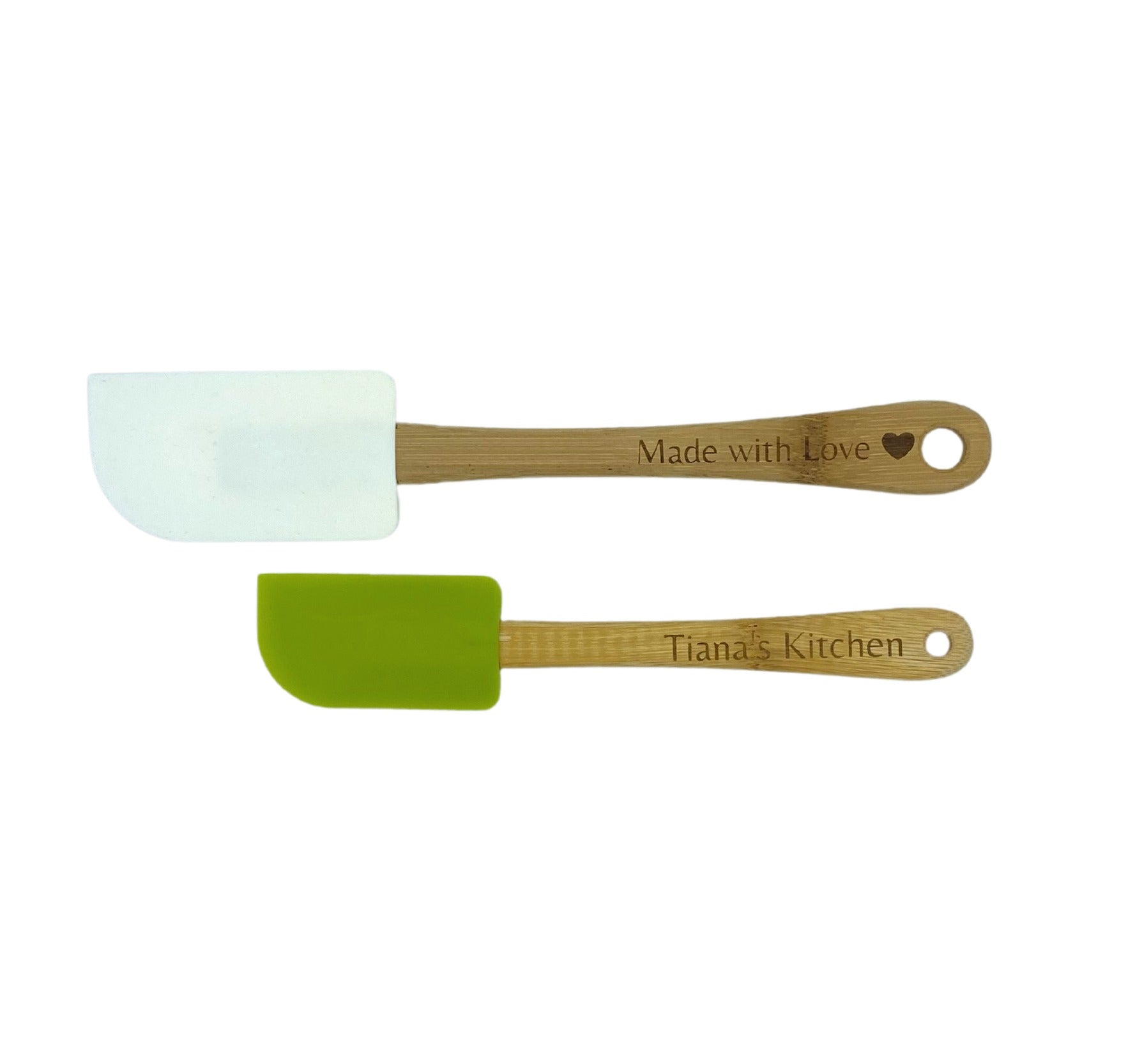 Silicon and Bamboo Custom "Made with Love" Spatulas -  Set of 2 image 0