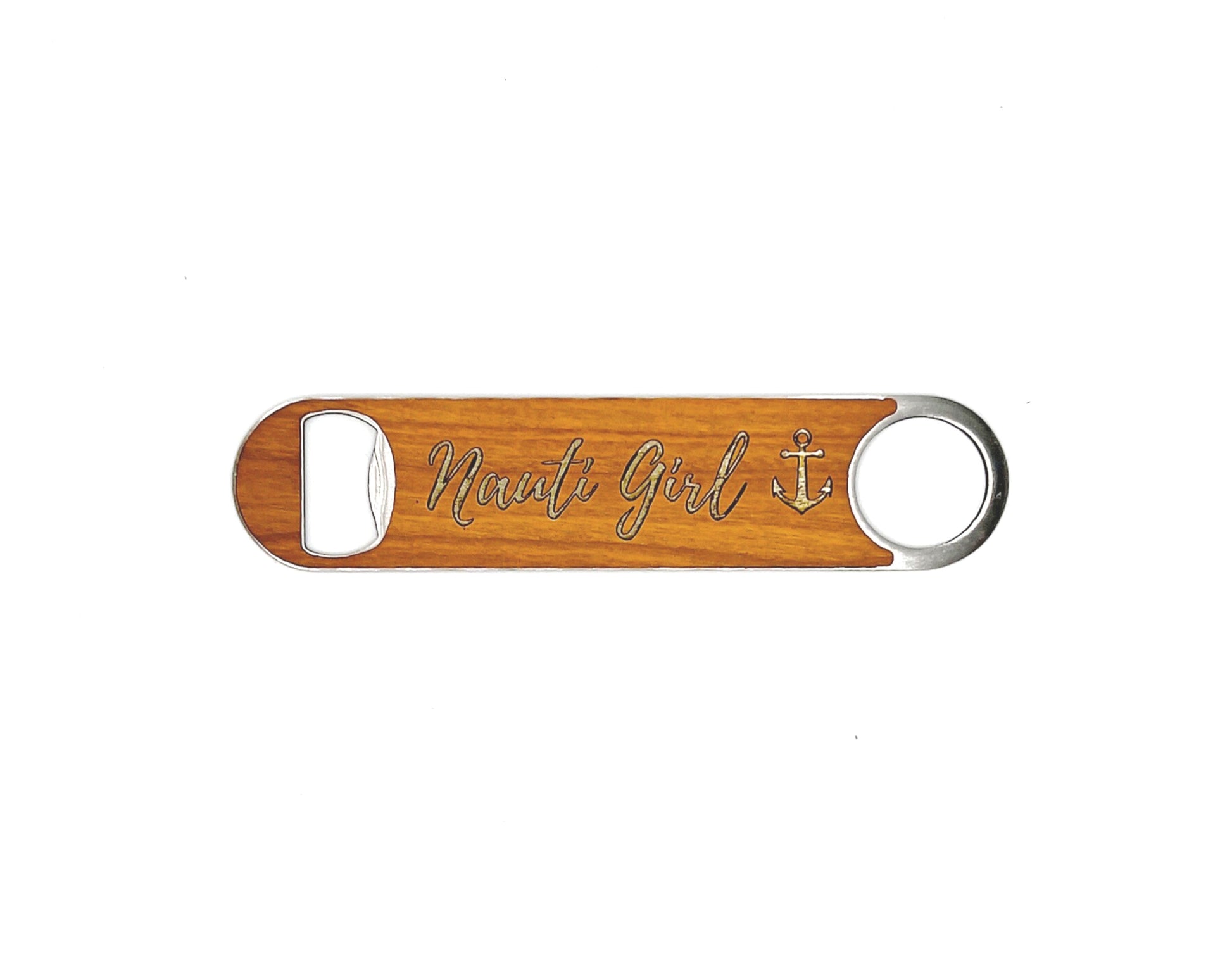 Stainless Steel and Wood Veneer "Nauti Girl" Bottle Opener image 0