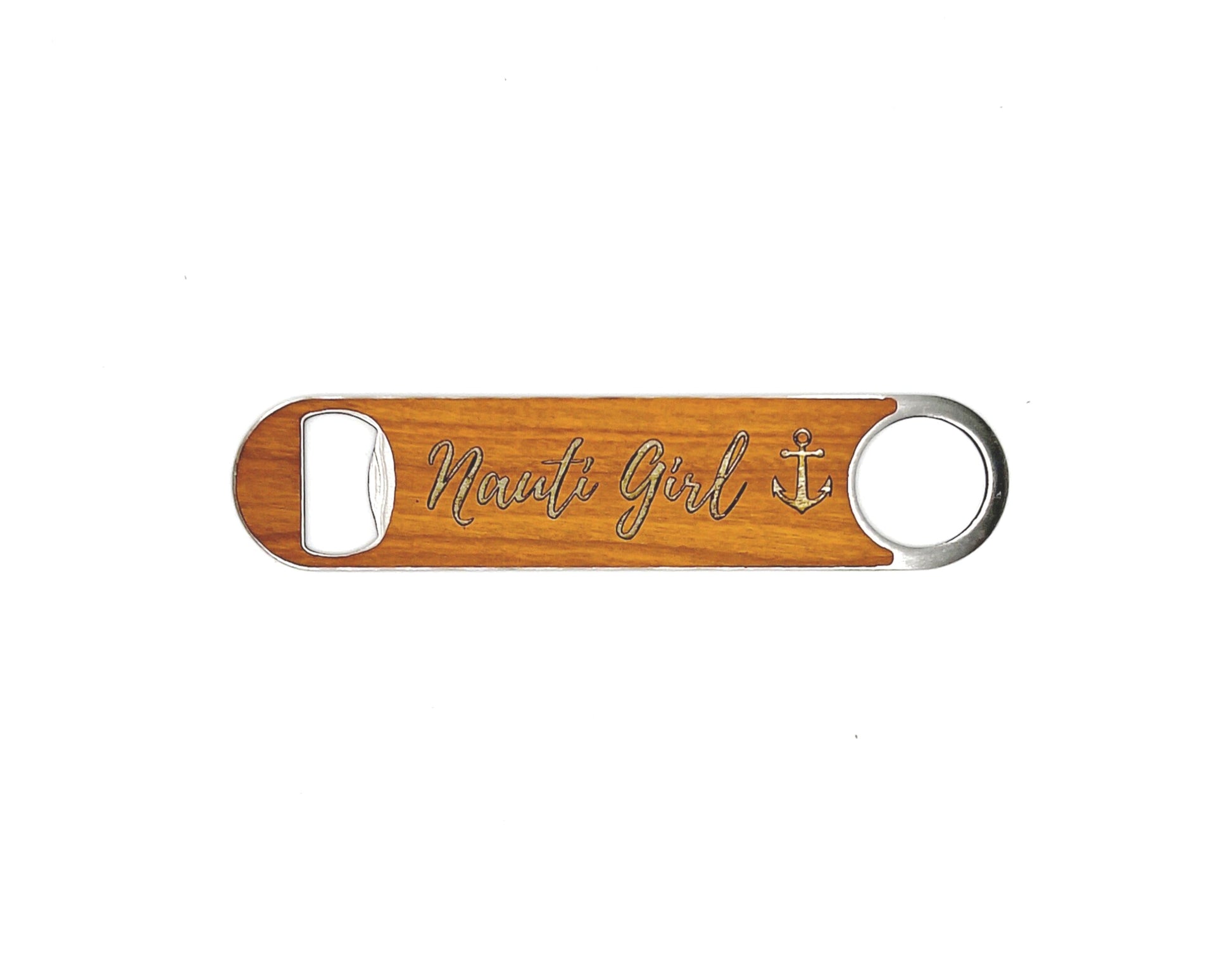 Stainless Steel and Wood Veneer "Nauti Girl" Bottle Opener image 0