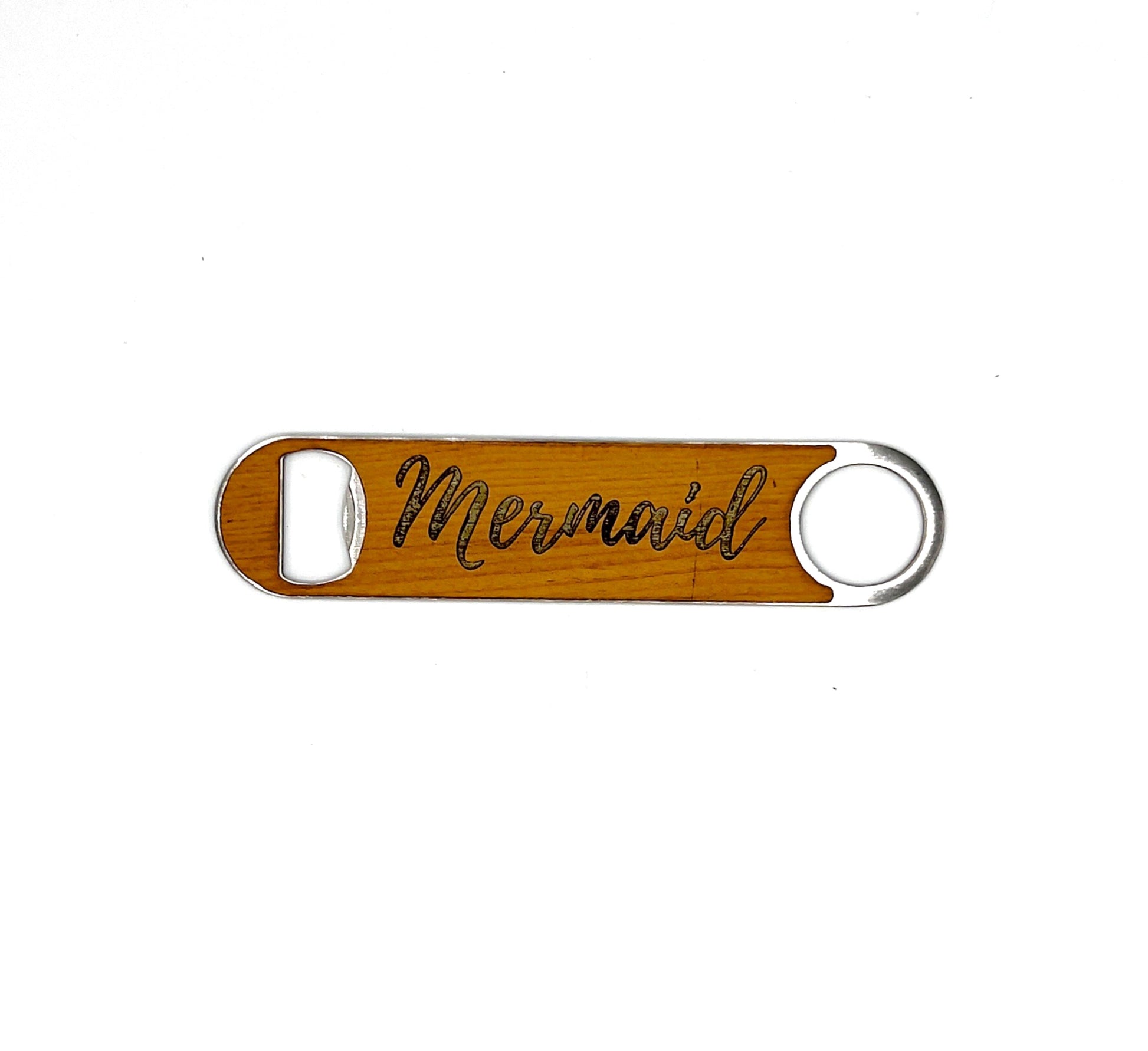 Stainless Steel and Wood Veneer Mermaid Bottle Opener image 0