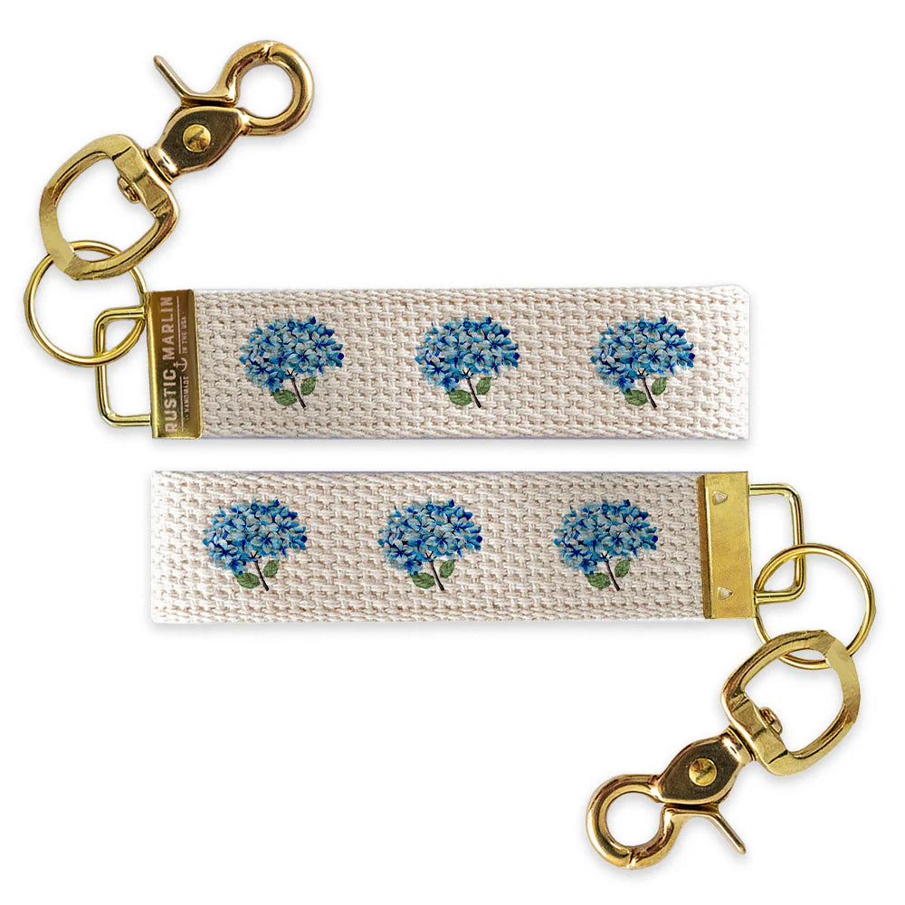 Hydrangea Wristlet Keychain | Coastal Floral Key Fob