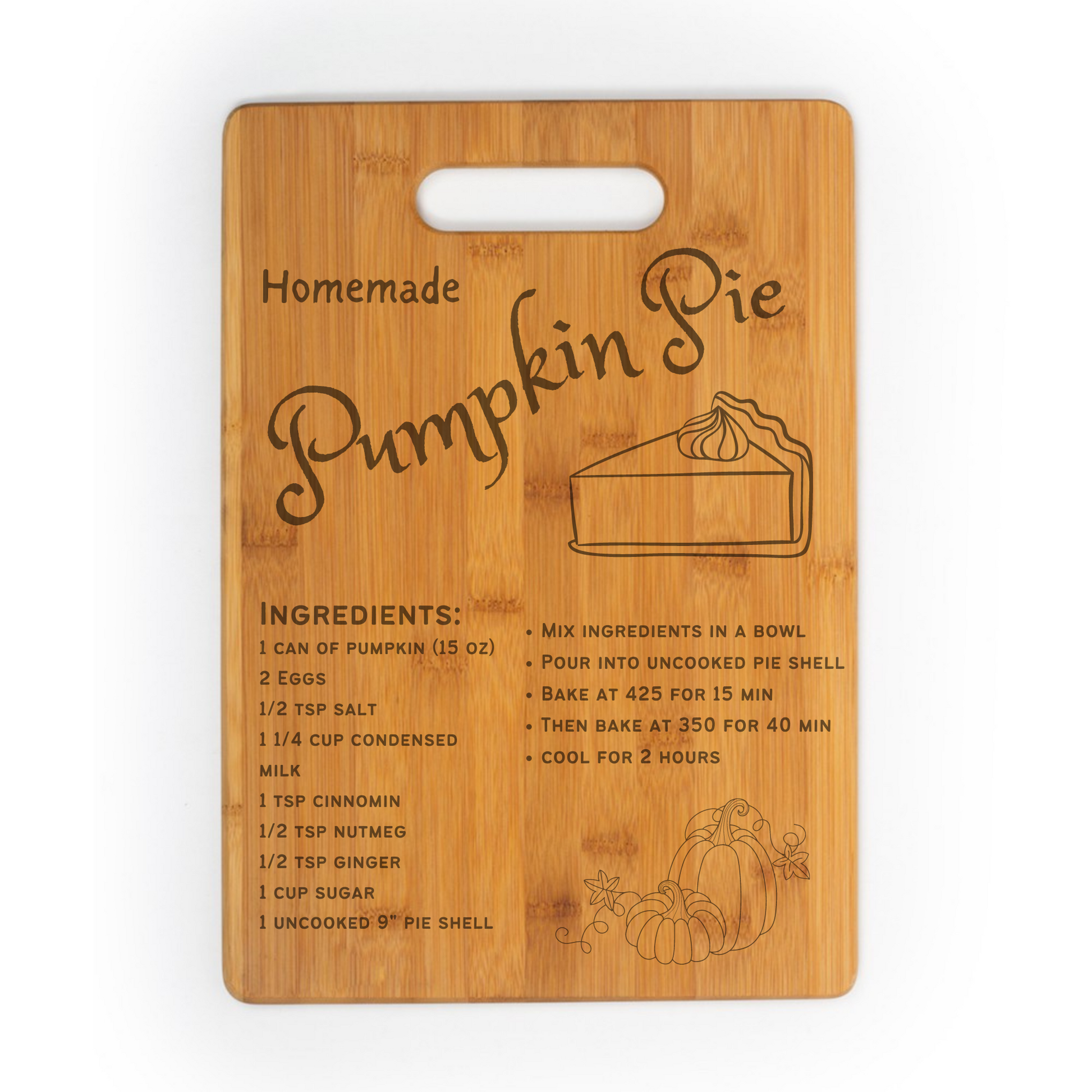 Pumpkin Pie Recipe Bamboo Cutting Board image 0