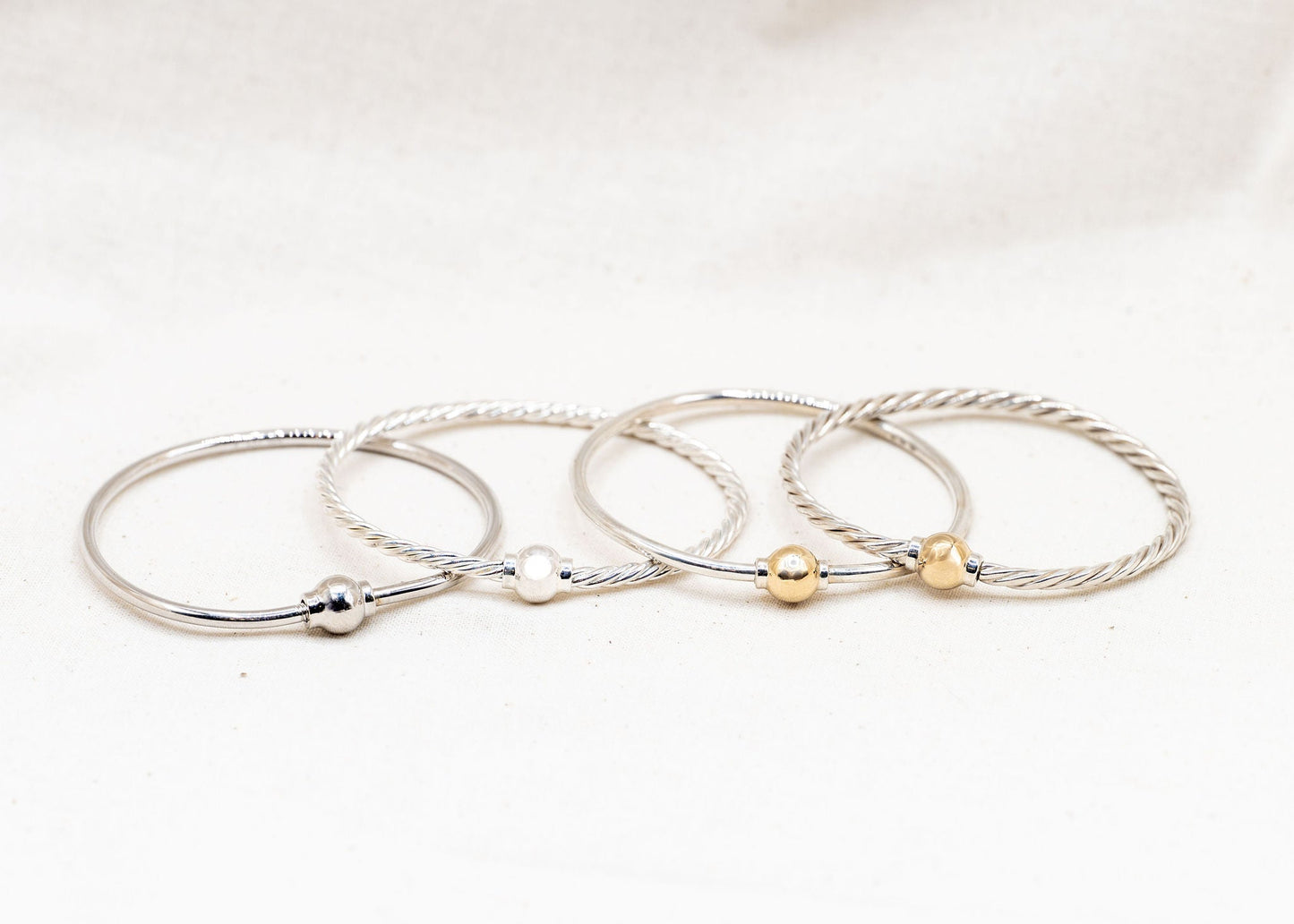 Single Ball Twisted Cape Cod Bracelet in Sterling Silver