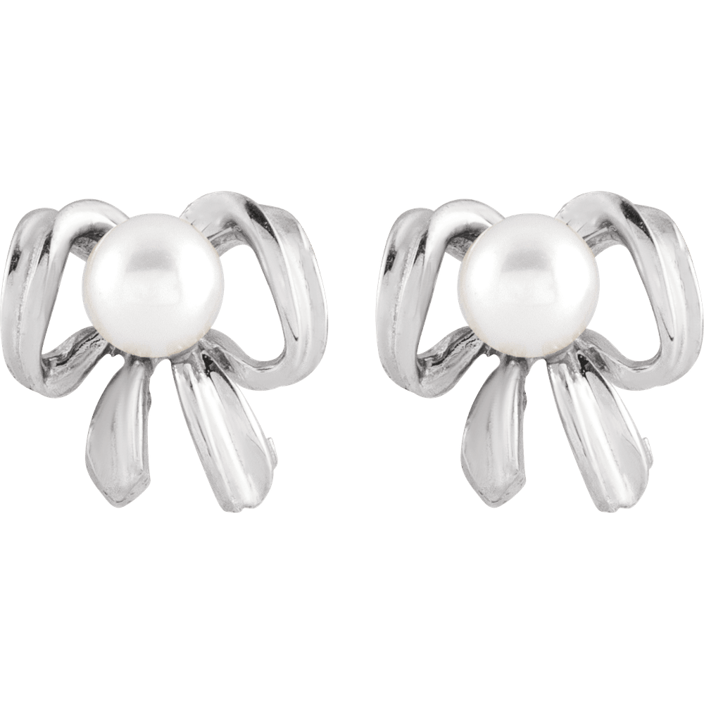 14k Gold Pearl Bow Earrings