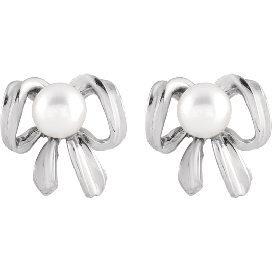 14k Gold Pearl Bow Earrings