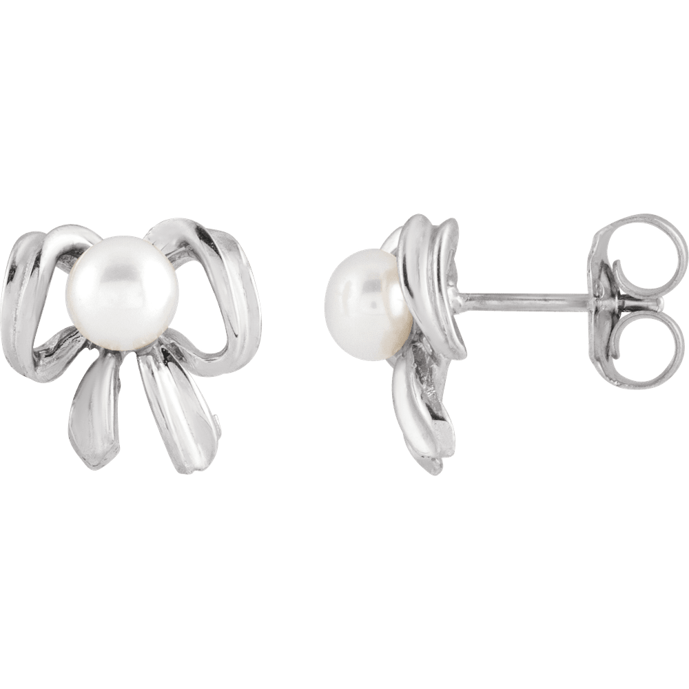 14k Gold Pearl Bow Earrings