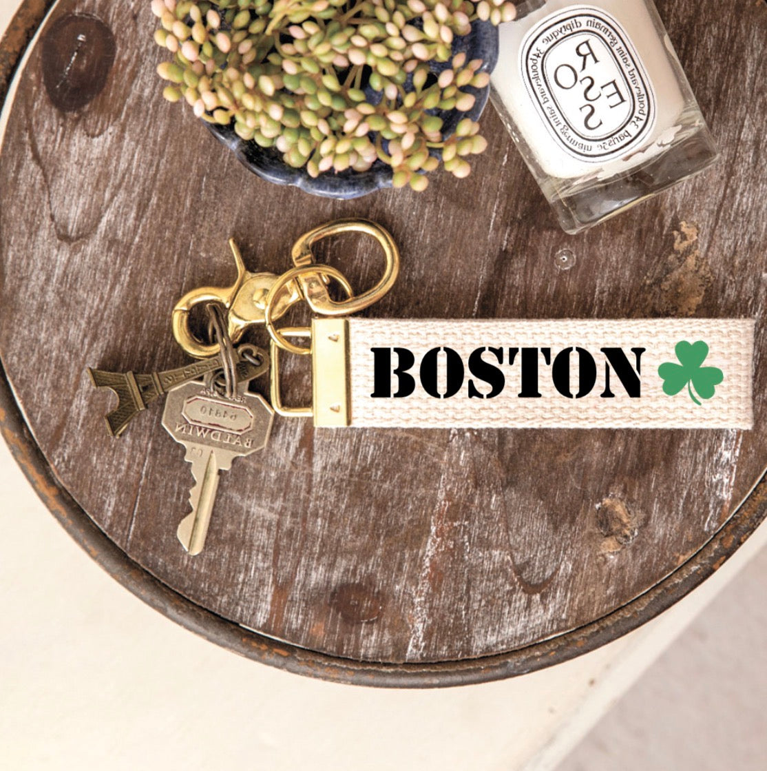 Boston Shamrock Wristlet Keychain | Irish Boston Gift