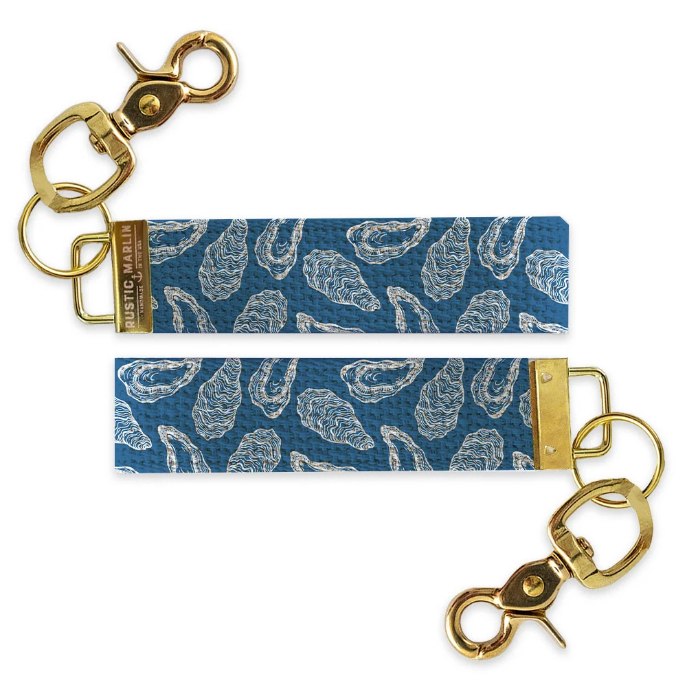 Dark Blue Oyster Wristlet Keychain | Coastal New England Key Fob
