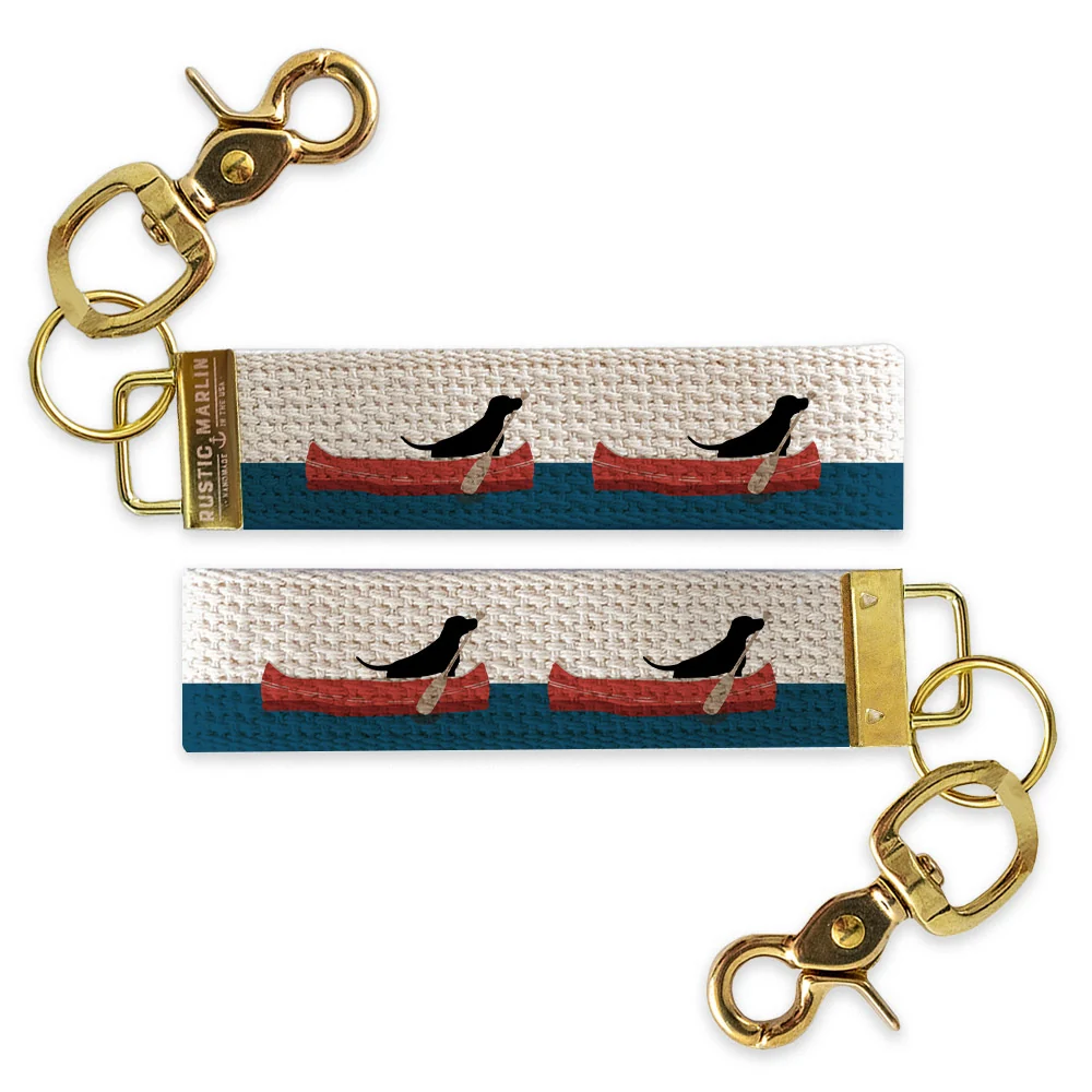 Black Lab Canoe Wristlet Keychain | Outdoors Dog Lover Gift