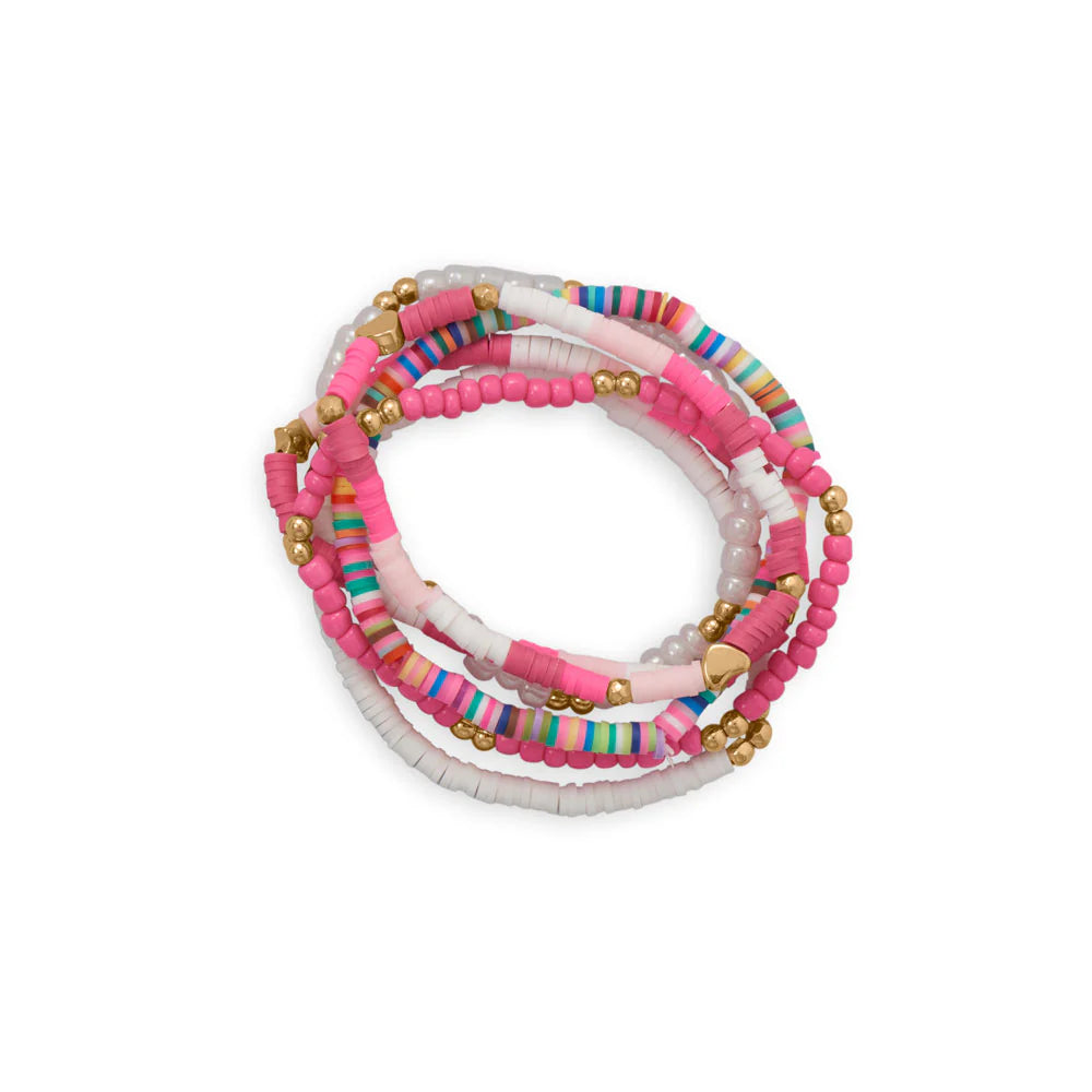 Colorful Heishi Bead Bracelet Stack – Stretch Friendship Bracelet Set (6 Bracelets)